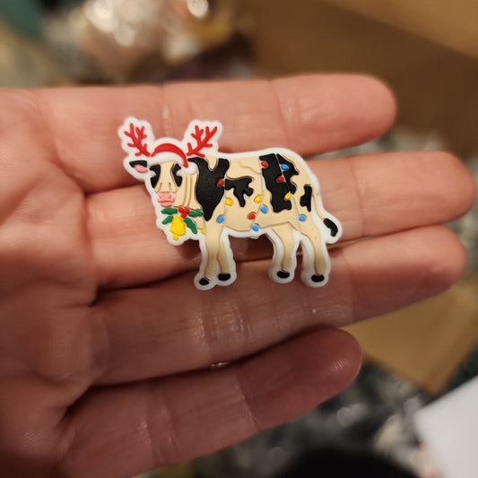 Christmas cow silicone focal bead