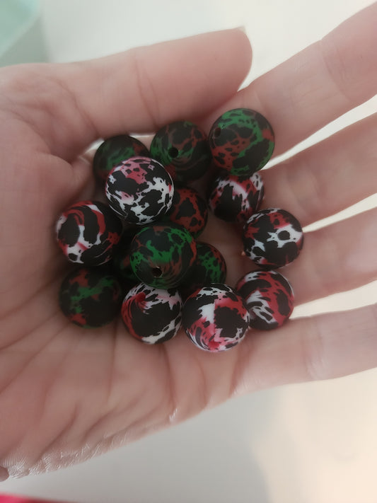 Custom exclusive silicone print beads Christmas cowhide