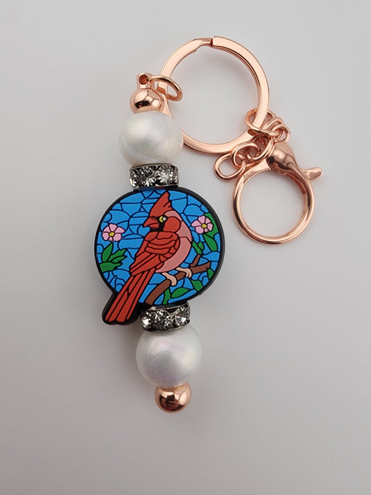 Custom silicone focal bead exclusive Cardinal stained glass bird remembrance grief loss death