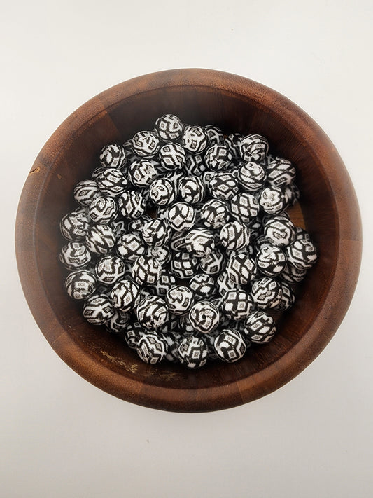 Black aztec silicone print beads 15mm custom