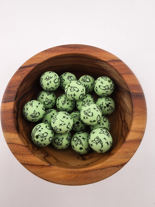Sage green miscarriage beads infant loss awareness baby print 15 mm silicone beads custom exclusive collab bead