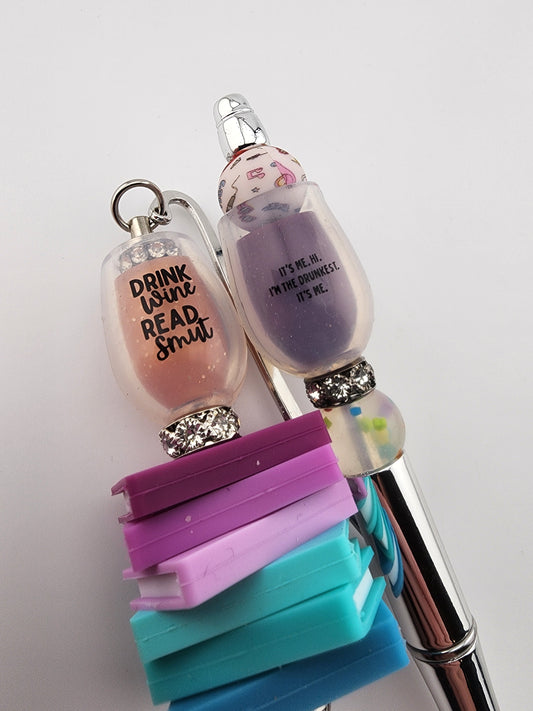 Custom collab exclusive silicone focal beads wine glass bead drink wine read smut.. it's me hi I'm the drunkest it's me