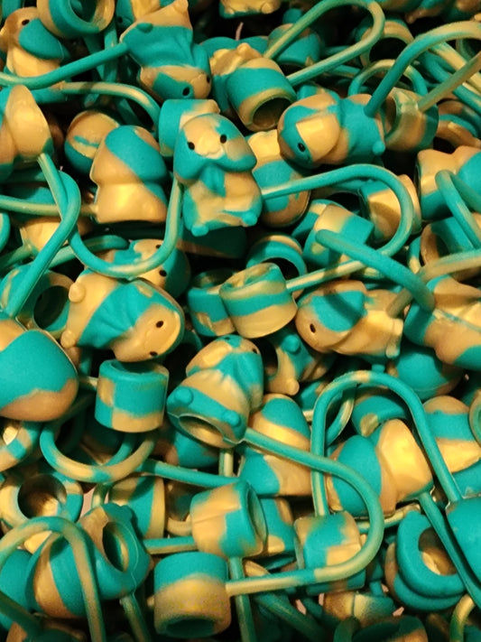 Emerald neon teal swirled with gold silicone richard toppers straw topper for stanley adult swim