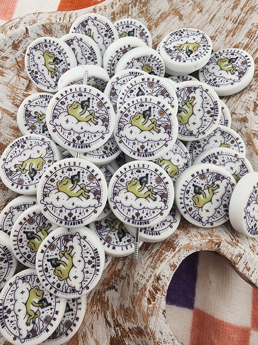 Happiest when I'm reading custom.Exclusive silicone focal bead print frog teacher life read