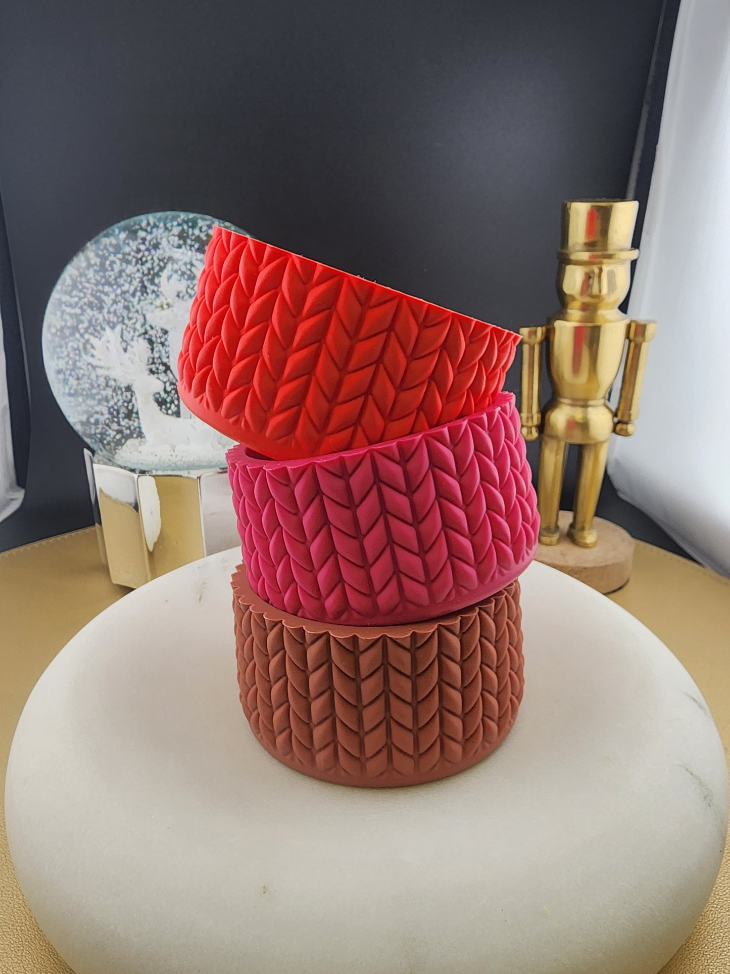Custom collab exclusive silicone boots for stanley tumblers cable knit sweater cup boot
