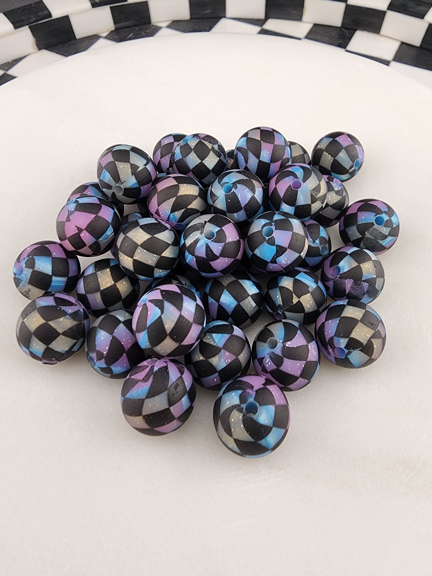 Custom glitter checker silicone 15mm beads all colors