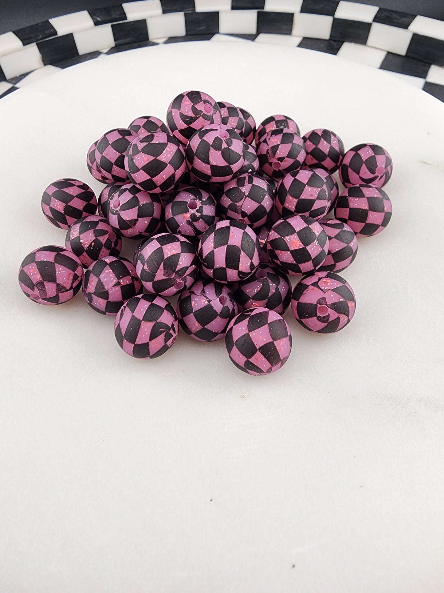 Custom glitter checker silicone 15mm beads all colors