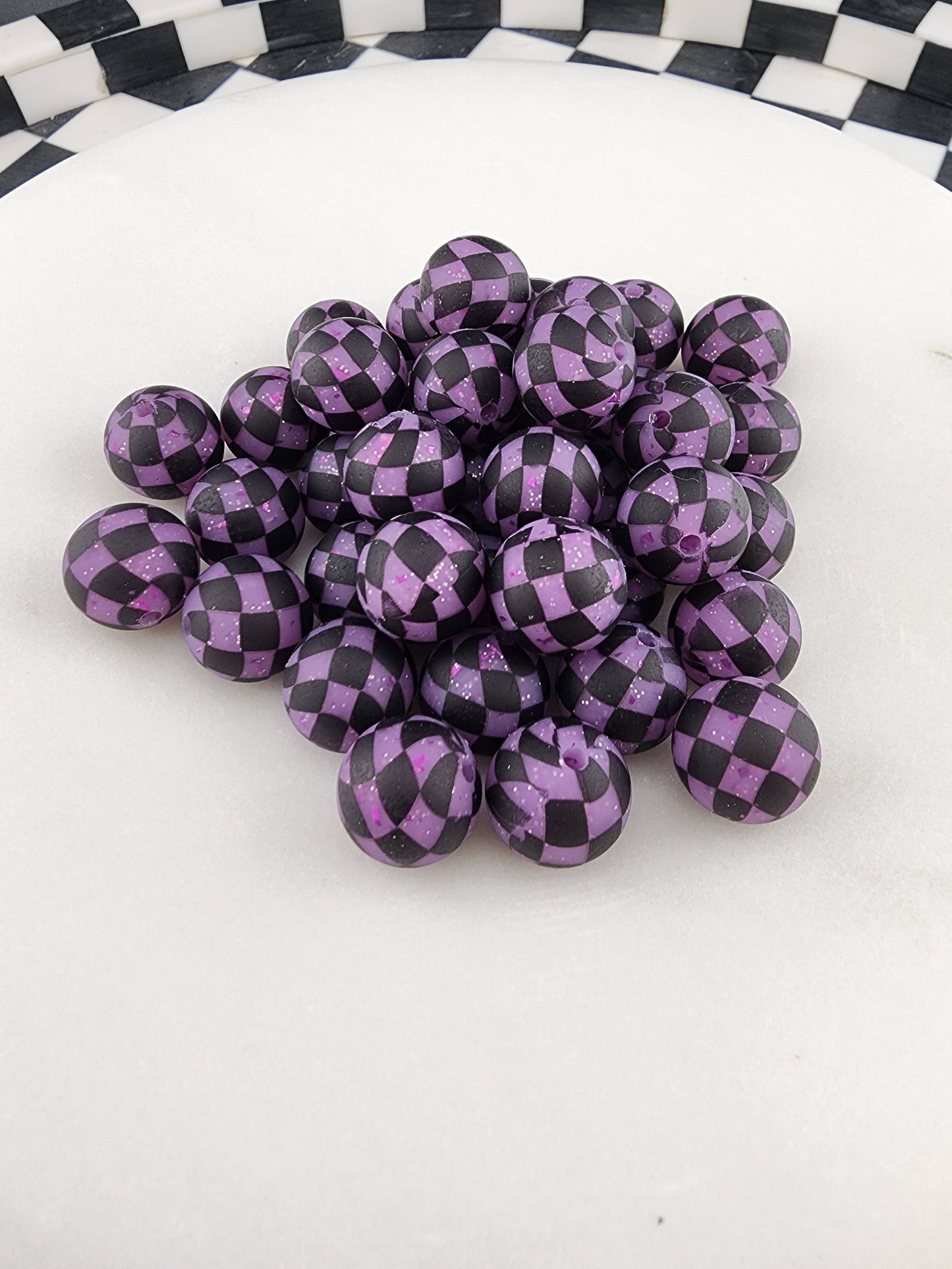 Custom glitter checker silicone 15mm beads all colors