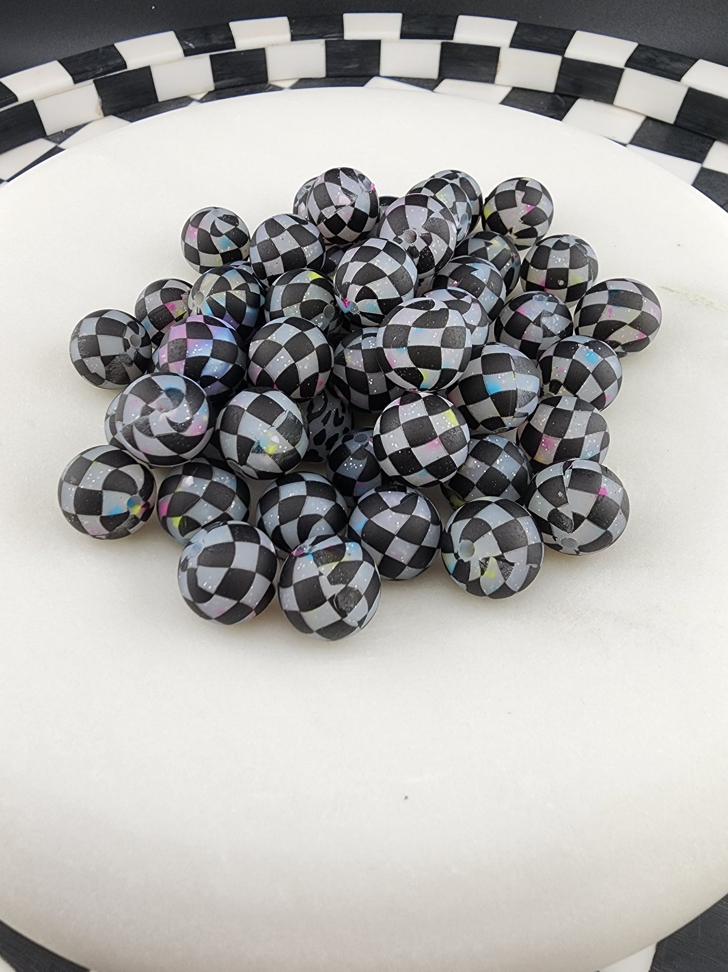 Custom glitter checker silicone 15mm beads all colors