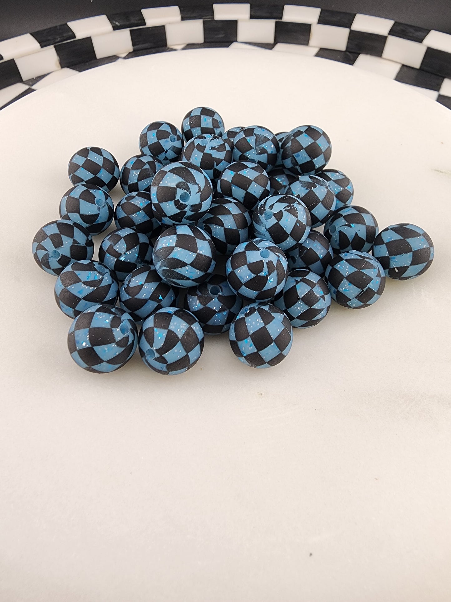 Custom glitter checker silicone 15mm beads all colors