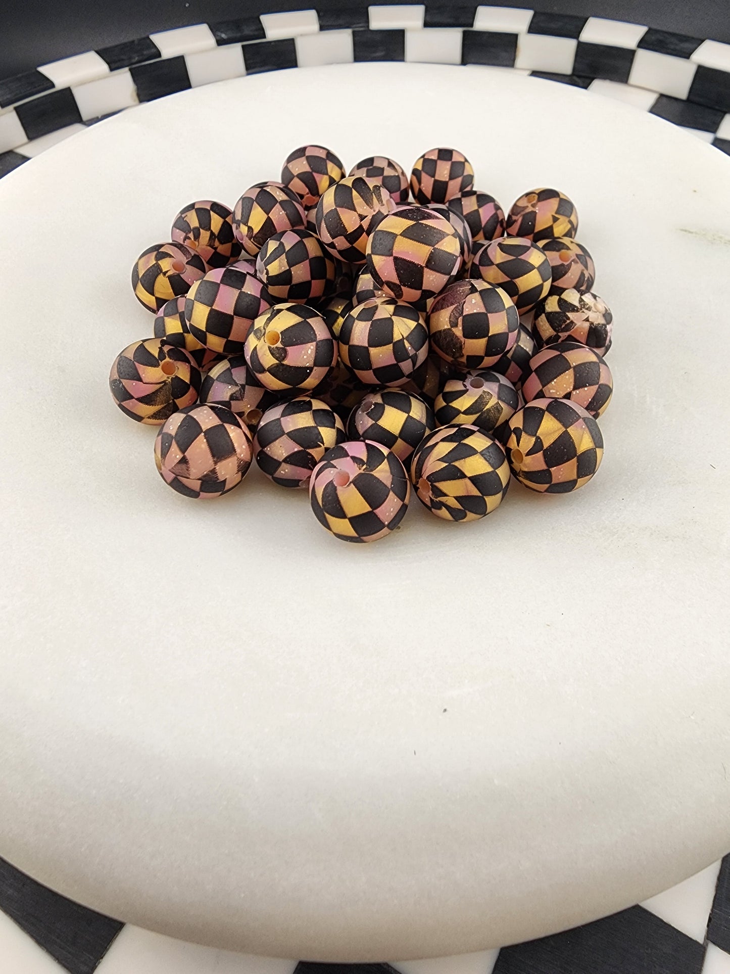 Custom glitter checker silicone 15mm beads all colors
