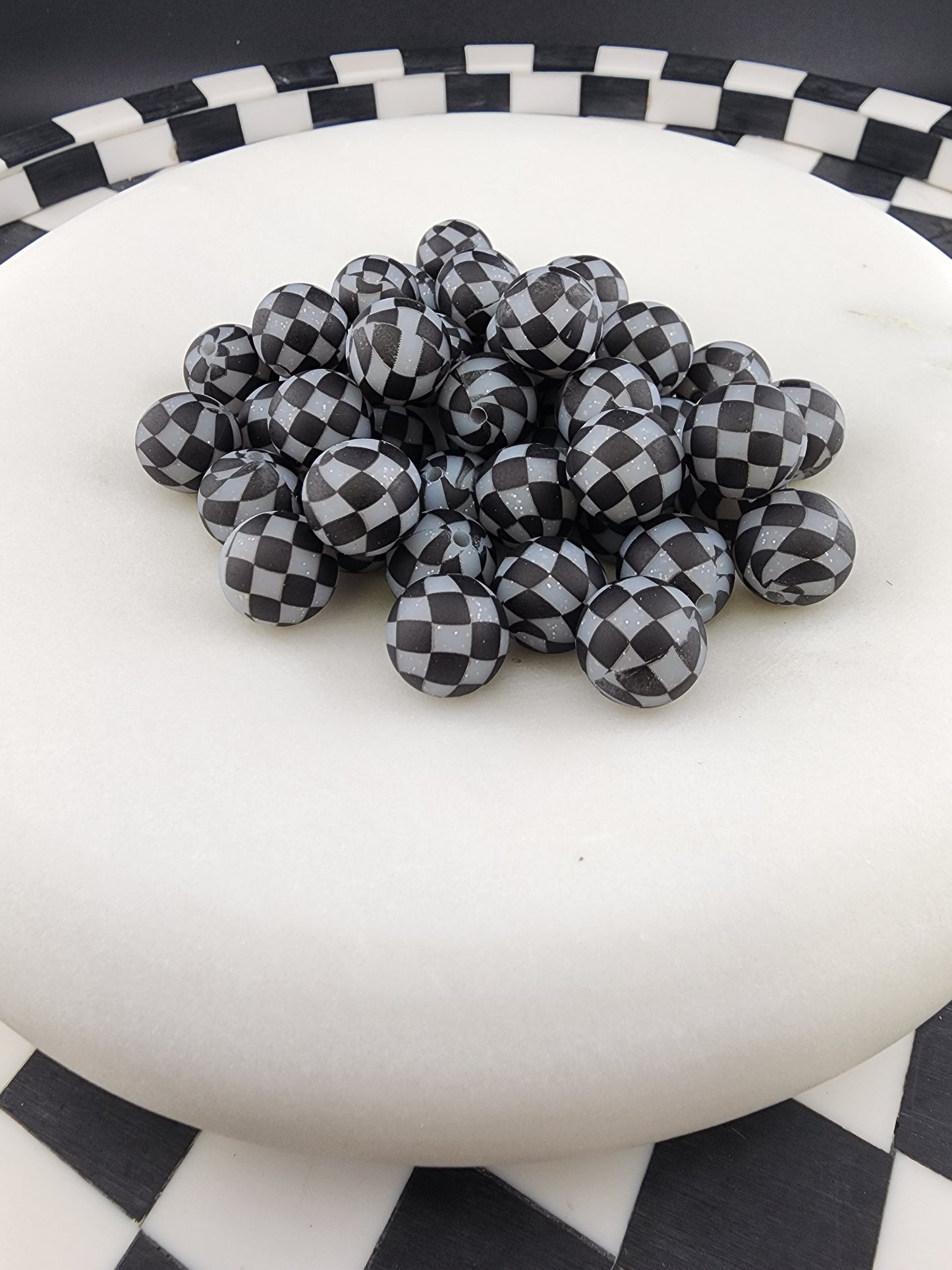 Custom glitter checker silicone 15mm beads all colors
