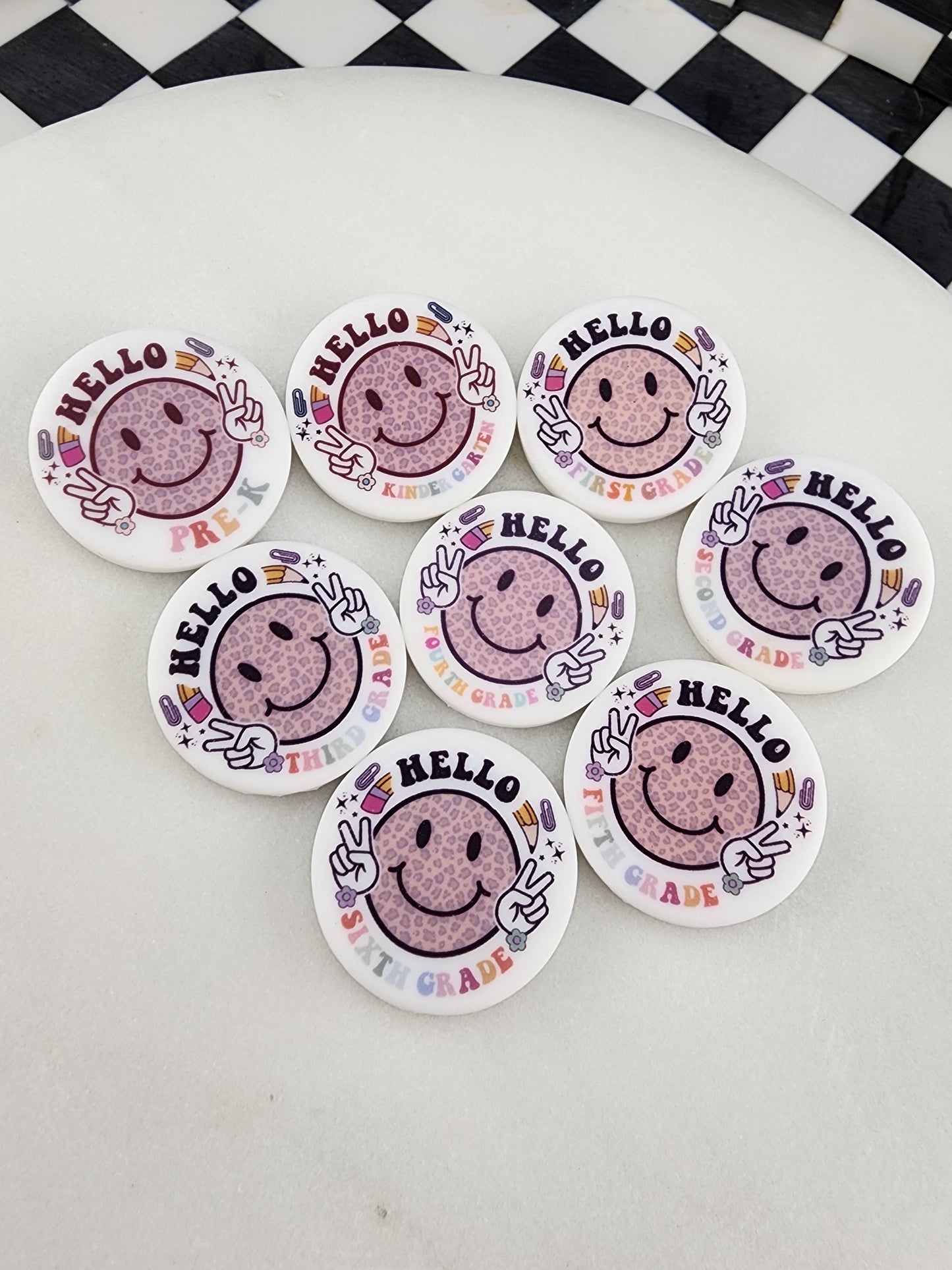 Grades print bead checker smiley silicone focal bead