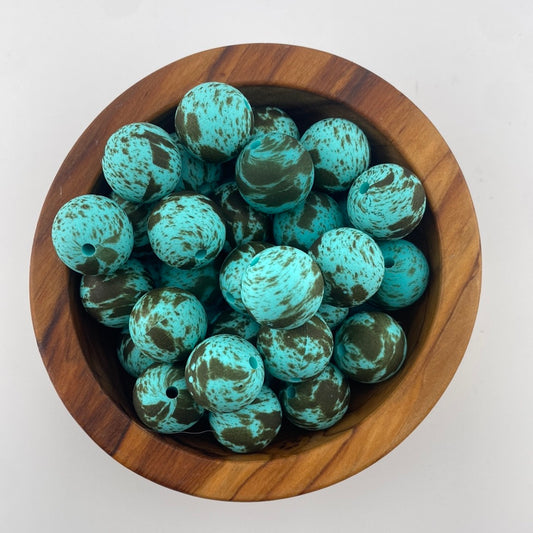 Exclusive Teal Cowhide 15mm Print Silicone Bead