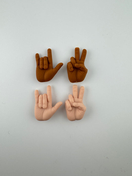 Hand Peace Sign and I love you Custom Silicone Focal Sign Language hands
