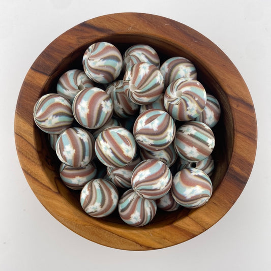 Exclusive Aztec Boho Swirl 15mm Silicone Print Bead