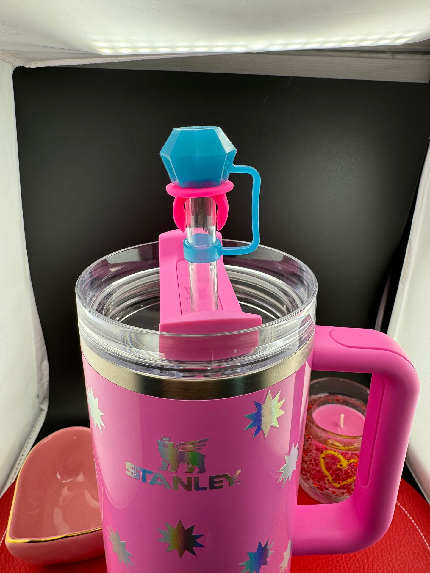 Ring Pop Straw Topper Stanley Blue and Pink and Green and Red Tumbler Custom Exclusive toppers