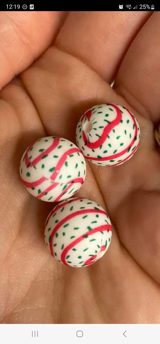 Sprinkles Christmas cake 15mm exclusive print beads