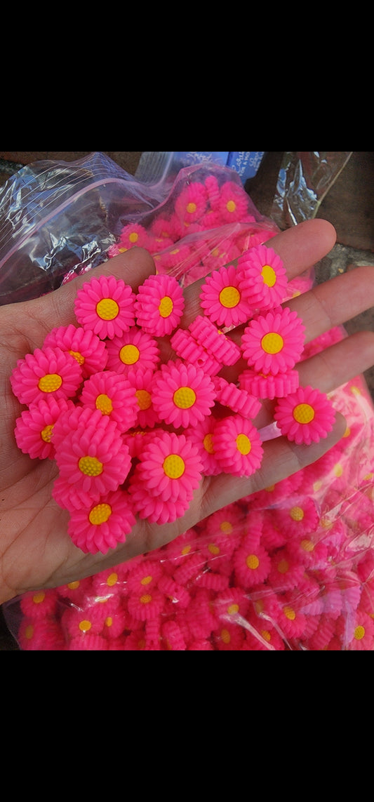 Custom hot pink daisy silicone focal bead daisy flower beads