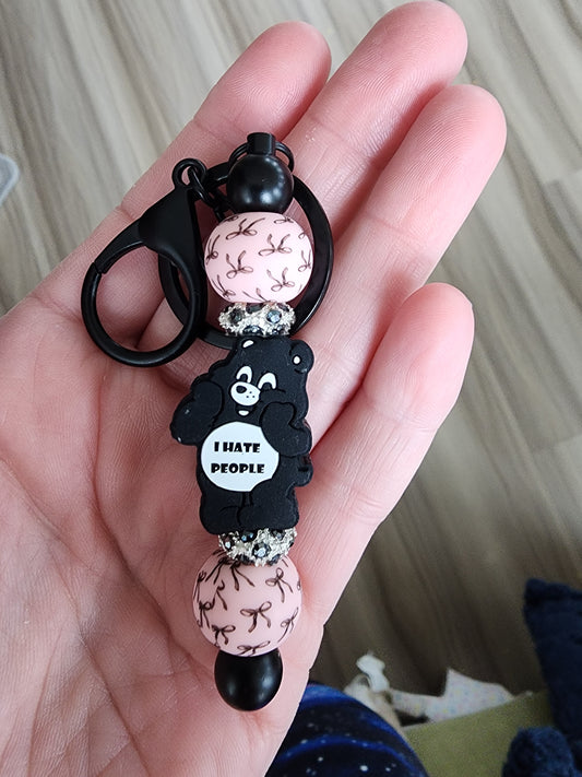 I hate people coquette sqear bear keychain