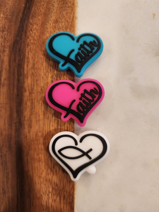 Faith hearts silicone focal beads-I27