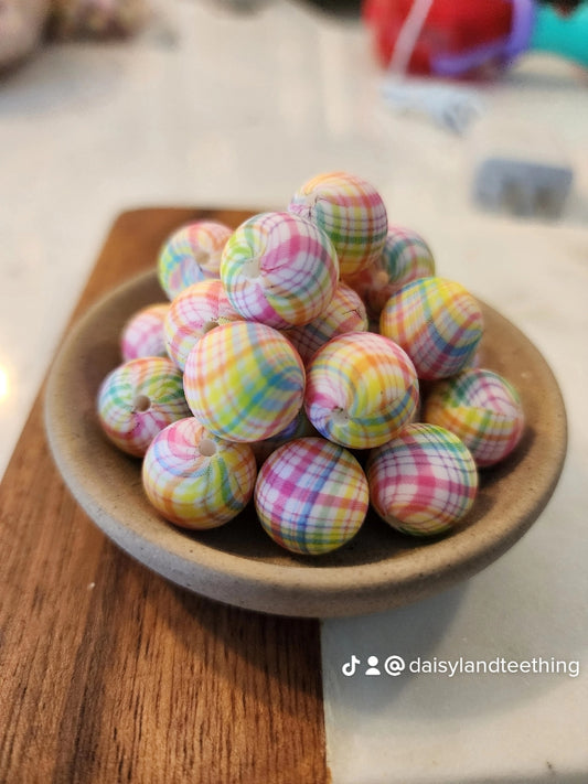 Easter Plaid Silicone Printed Beads - 15mm | Round, Hexagon or Abacus