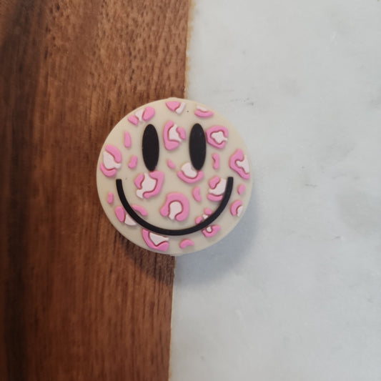 Cheetah smiley face custom silicone focal bead navajo pink