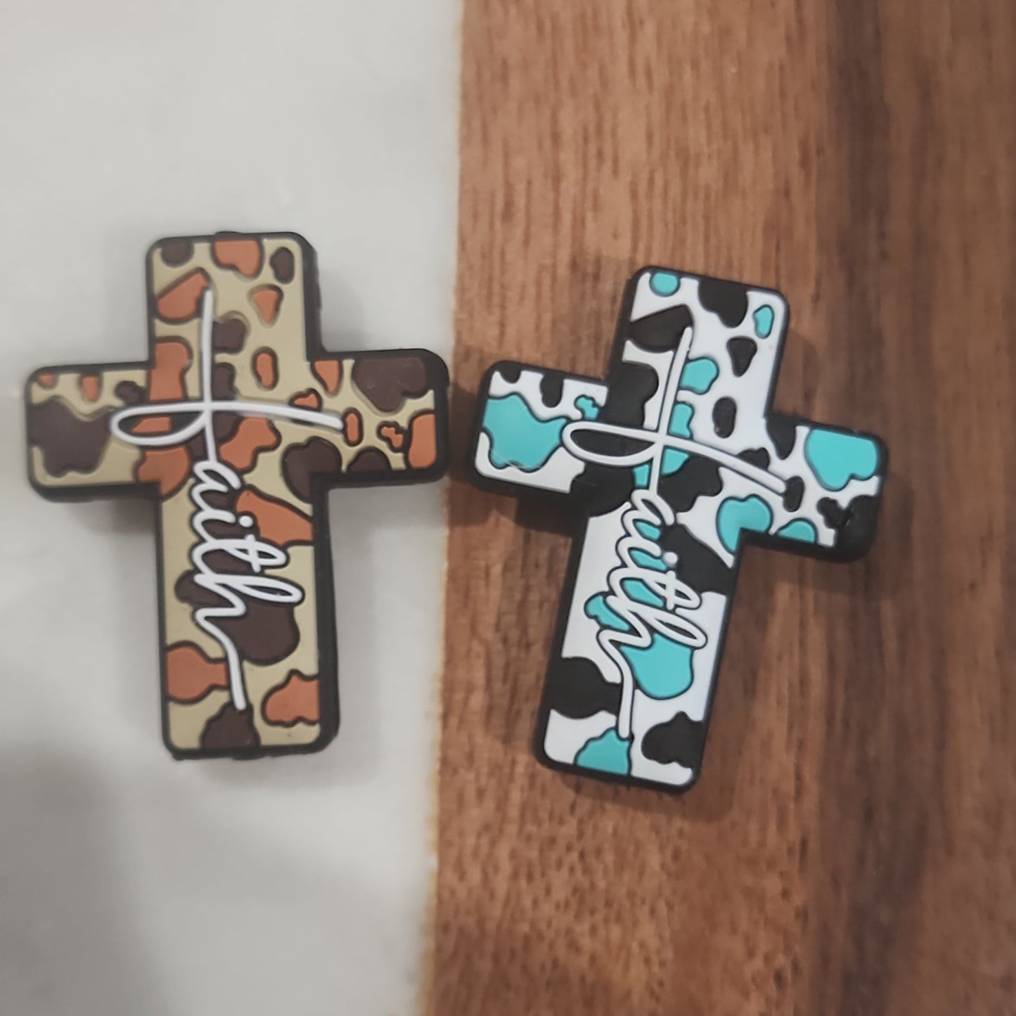 Faith cow print crosses croos focal bead