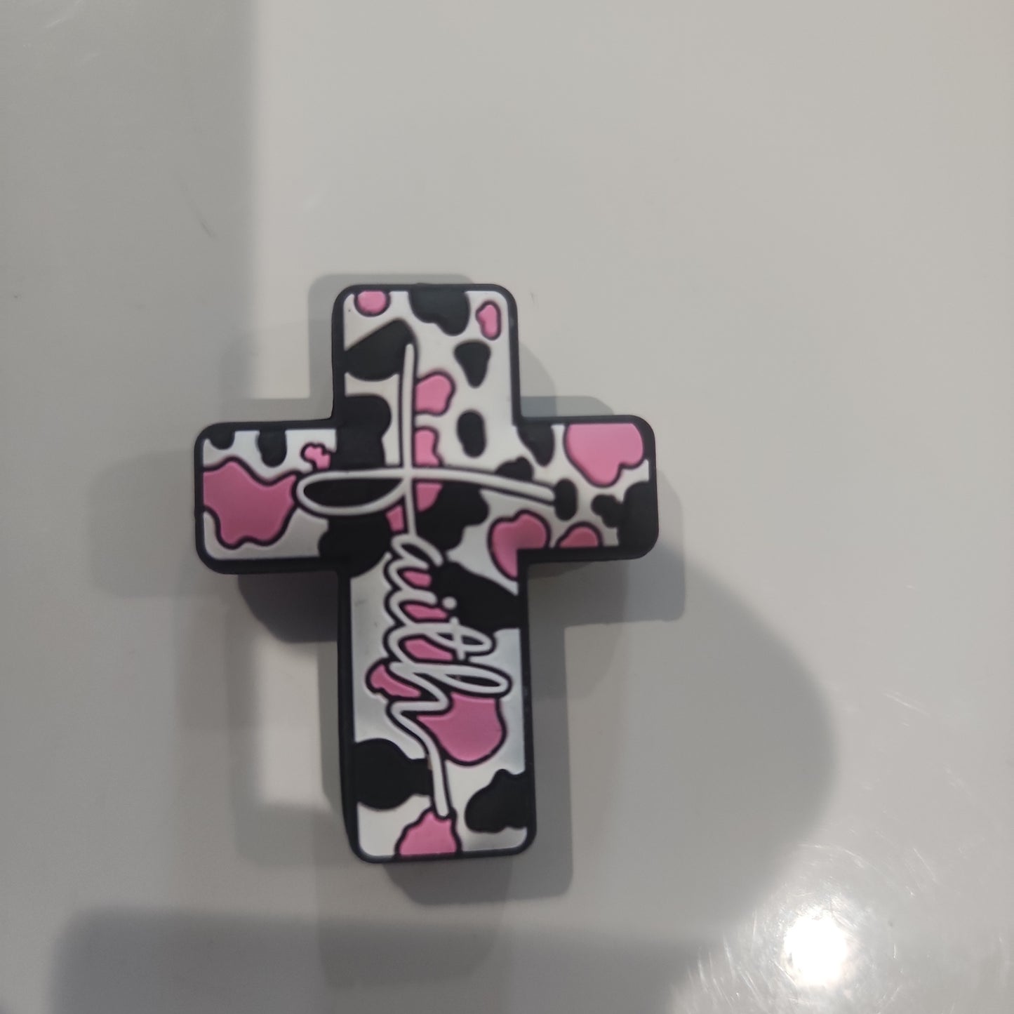 Faith cowprint pink cross custom focal bead