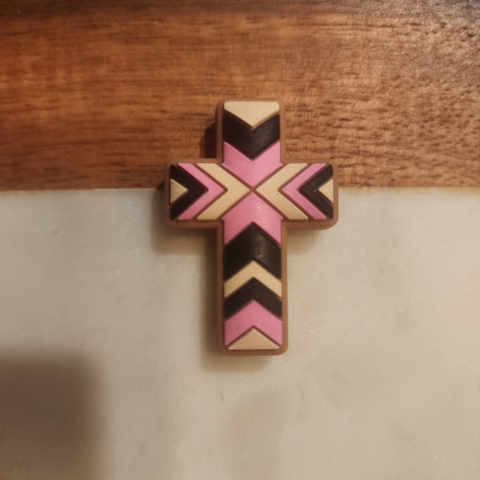 Pink boho aztec cross religious religion custom copyrighted ©️ silicone focal beads