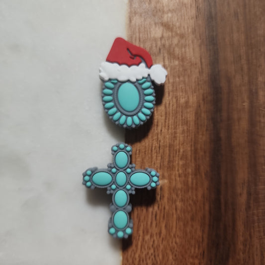 Custom turquoise pendant cross jewelry CUSTOM EXCLUSIVE copyrighted ©️ concho with santa hat Christmas concho