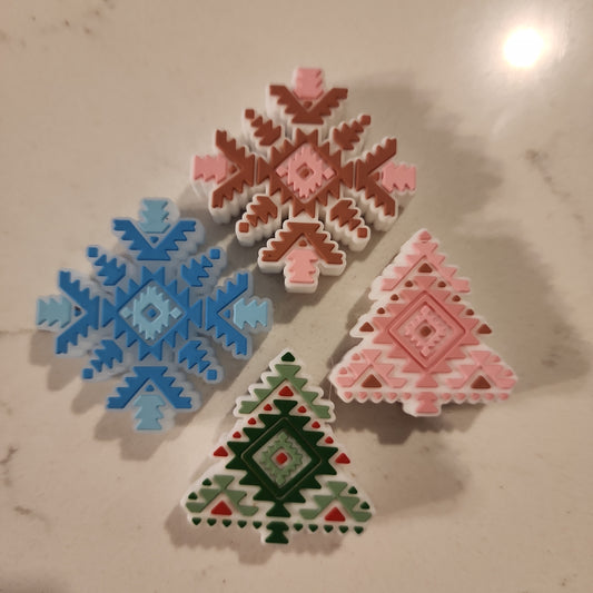 Custom exclusive aztec Christmas tree and Snowflake silicone focal beads