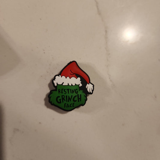 Resting face mean green Christmas guy with hat santa grinch