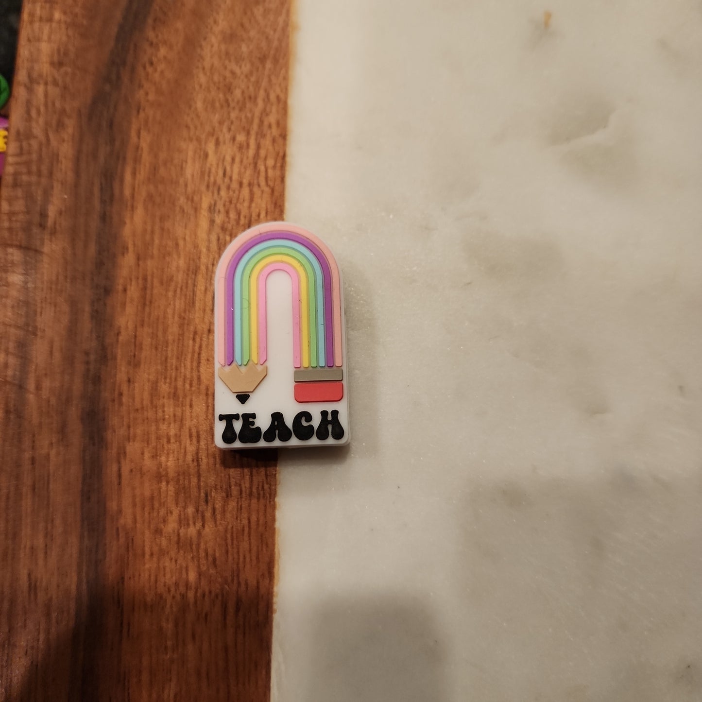 Rainbow pencil teach #teacherlife custom silicone focal bead exclusive