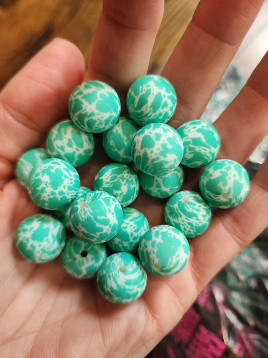 New style custom cowprint turquoise print beads-I3