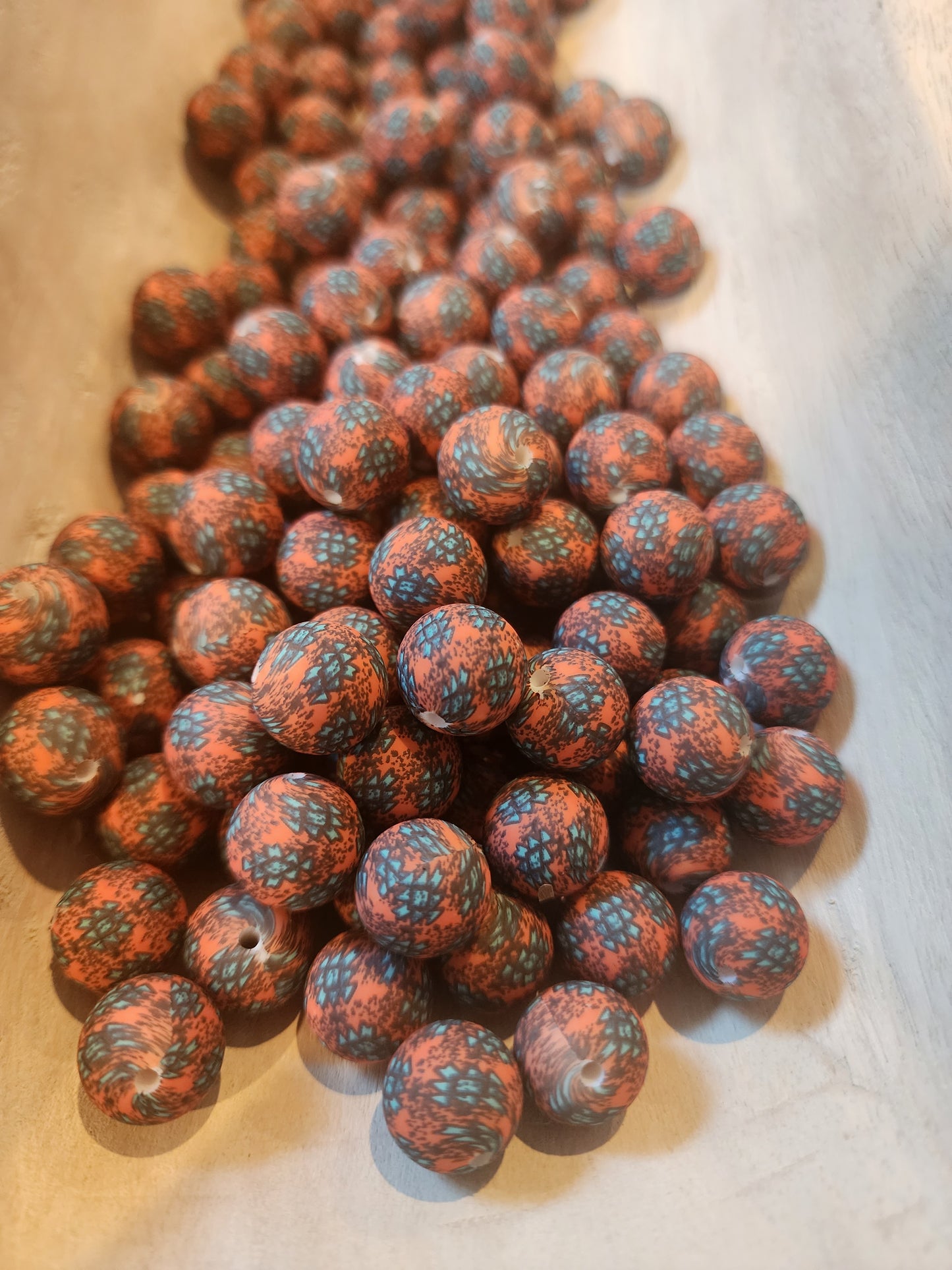 New rust turquoise aztec prints and rust black teal aztec prints 15mm and hexagons