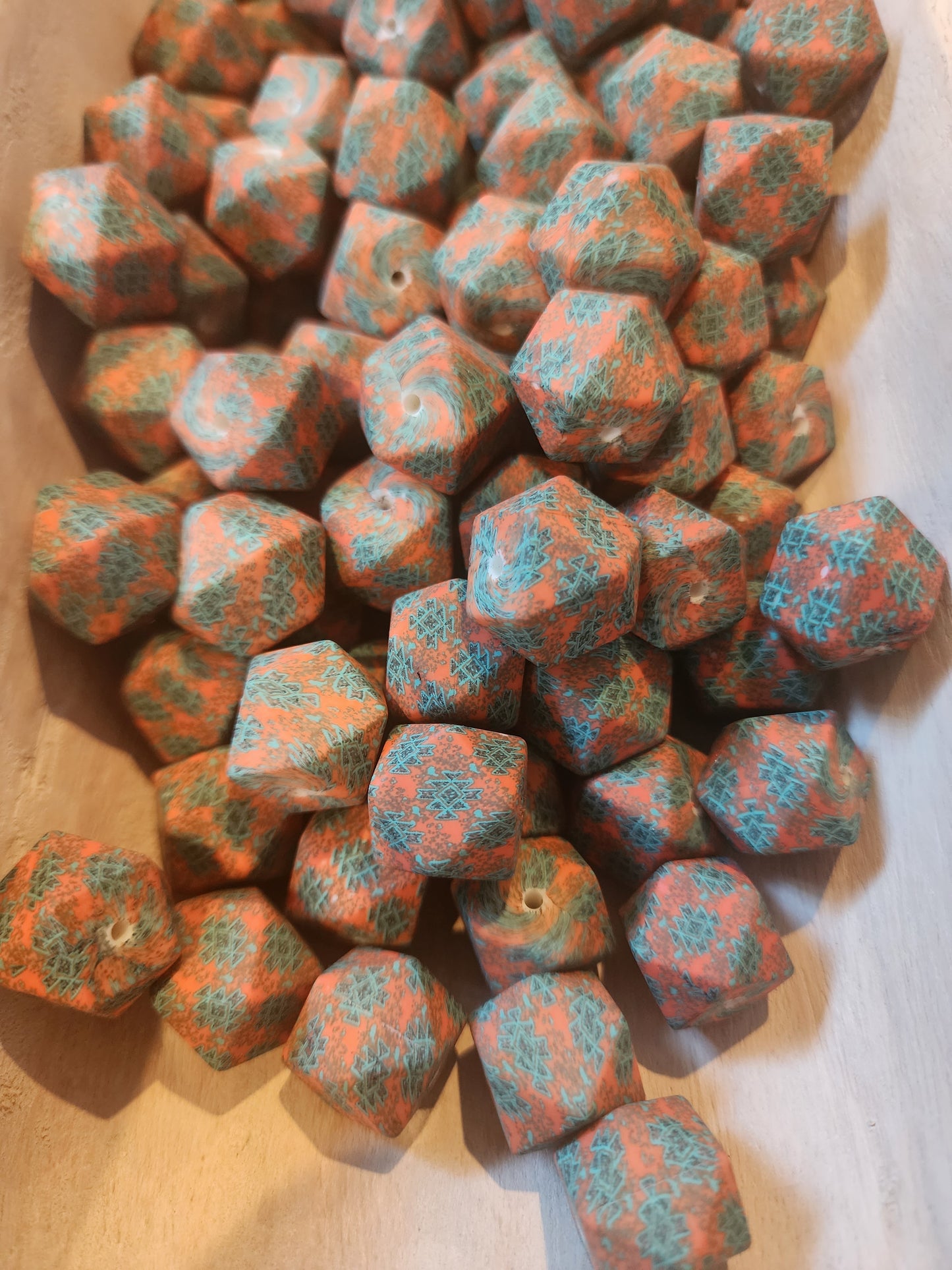 New rust turquoise aztec prints and rust black teal aztec prints 15mm and hexagons