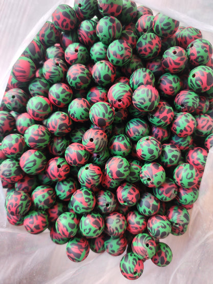 Christmas cheetah silicone print beads