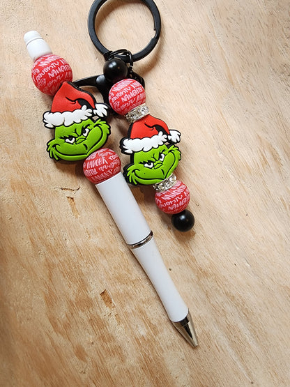 Mean green Christmas pen and Keychain set