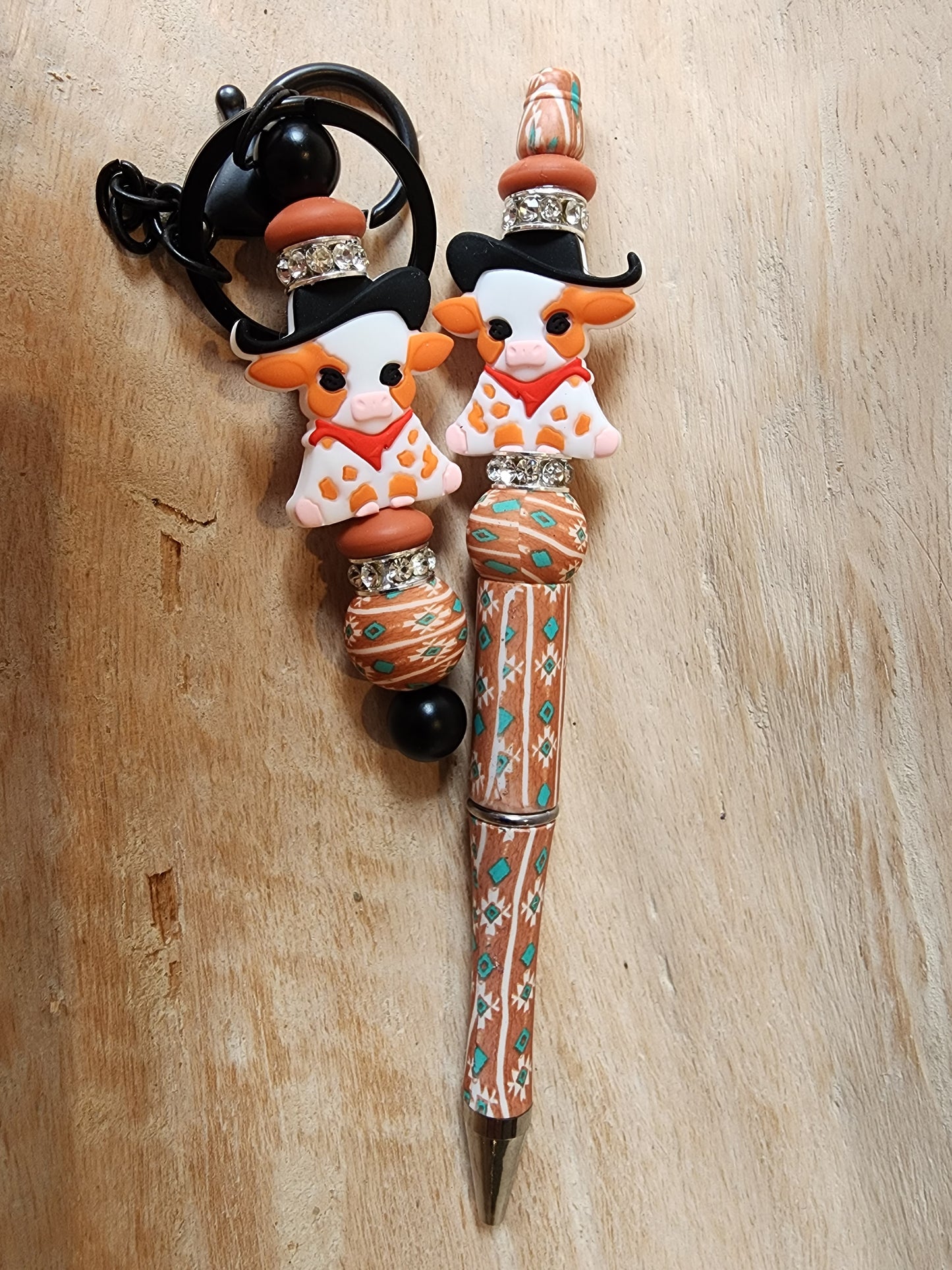 Cow aztec pen Keychain set