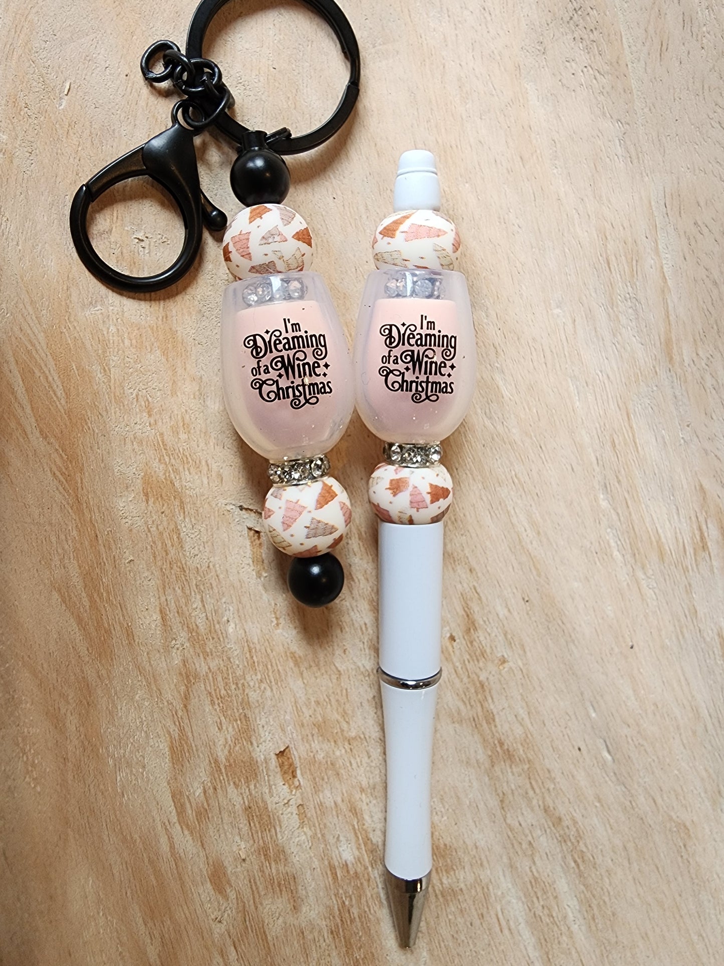 Dreaming of a wine Christmas silicone pen and Keychain set