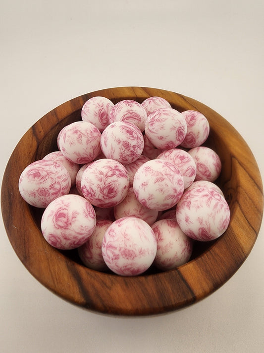 Custom collab exclusive pink rose chinoiserie print 15mm beads