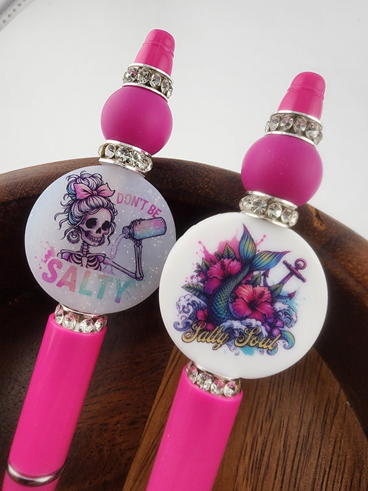 Don't be salty and salty soul Custom exclusive silicone print beads viral meme memes skeleton mermaid