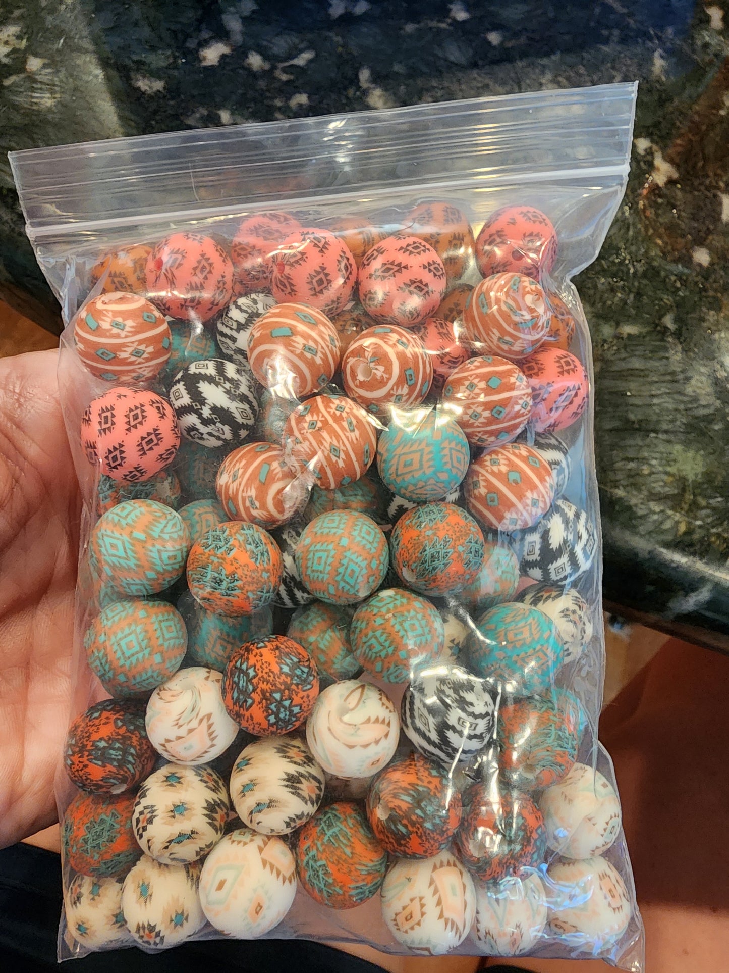 Custom exclusive silicone beads 15mm print bead cowprint and aztec bags