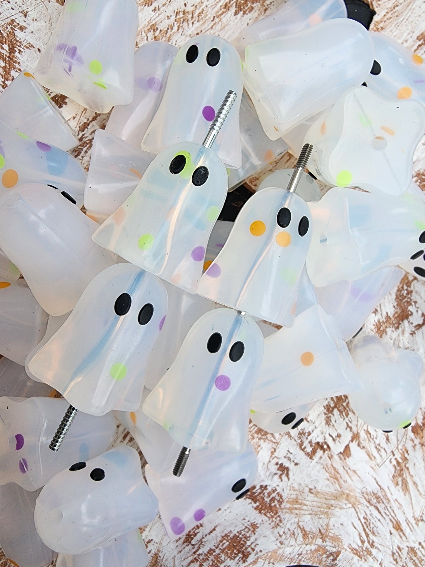 Polished ghost custom exclusive silicone focal bead halloween beads clear confetti ghost