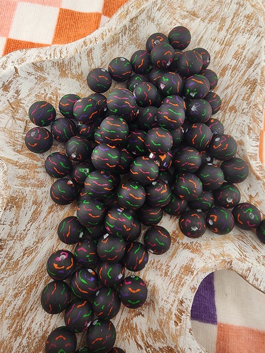 Custom exclusive neon bats , halloween print bead 15 millimeter beads