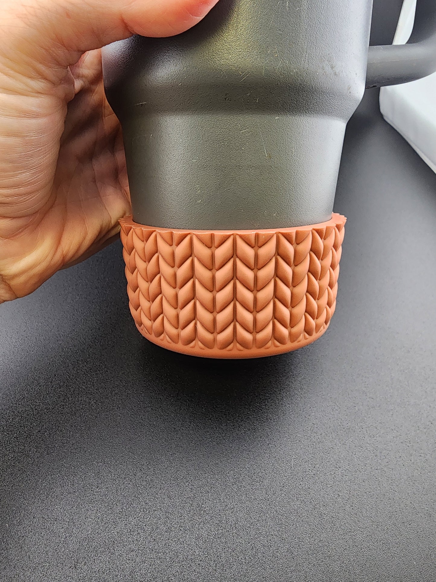 Custom collab exclusive silicone  boots for stanley tumblers cable knit sweater cup boot