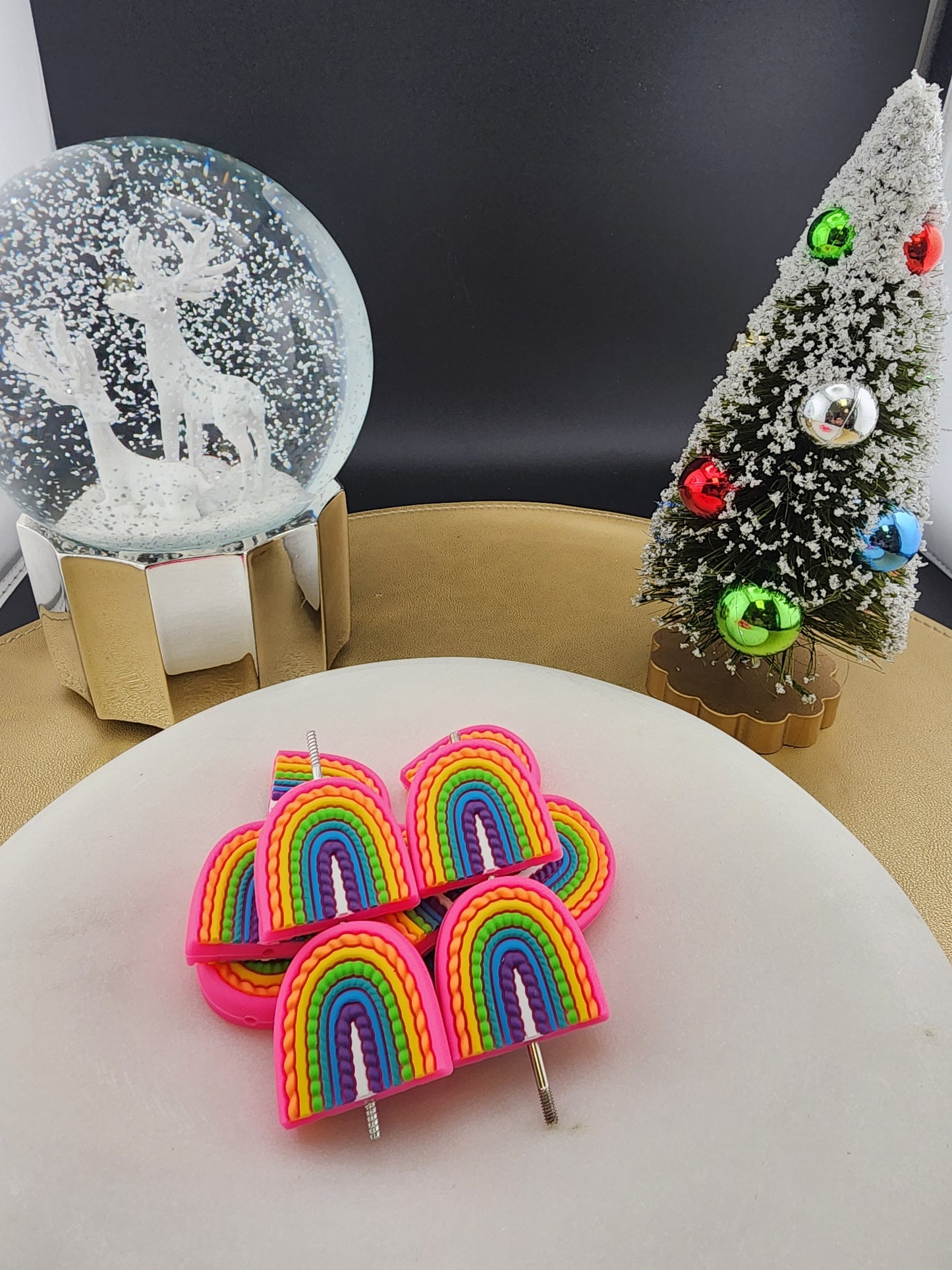 Neon rainbow silicone focal bead custom textured rainbow beads