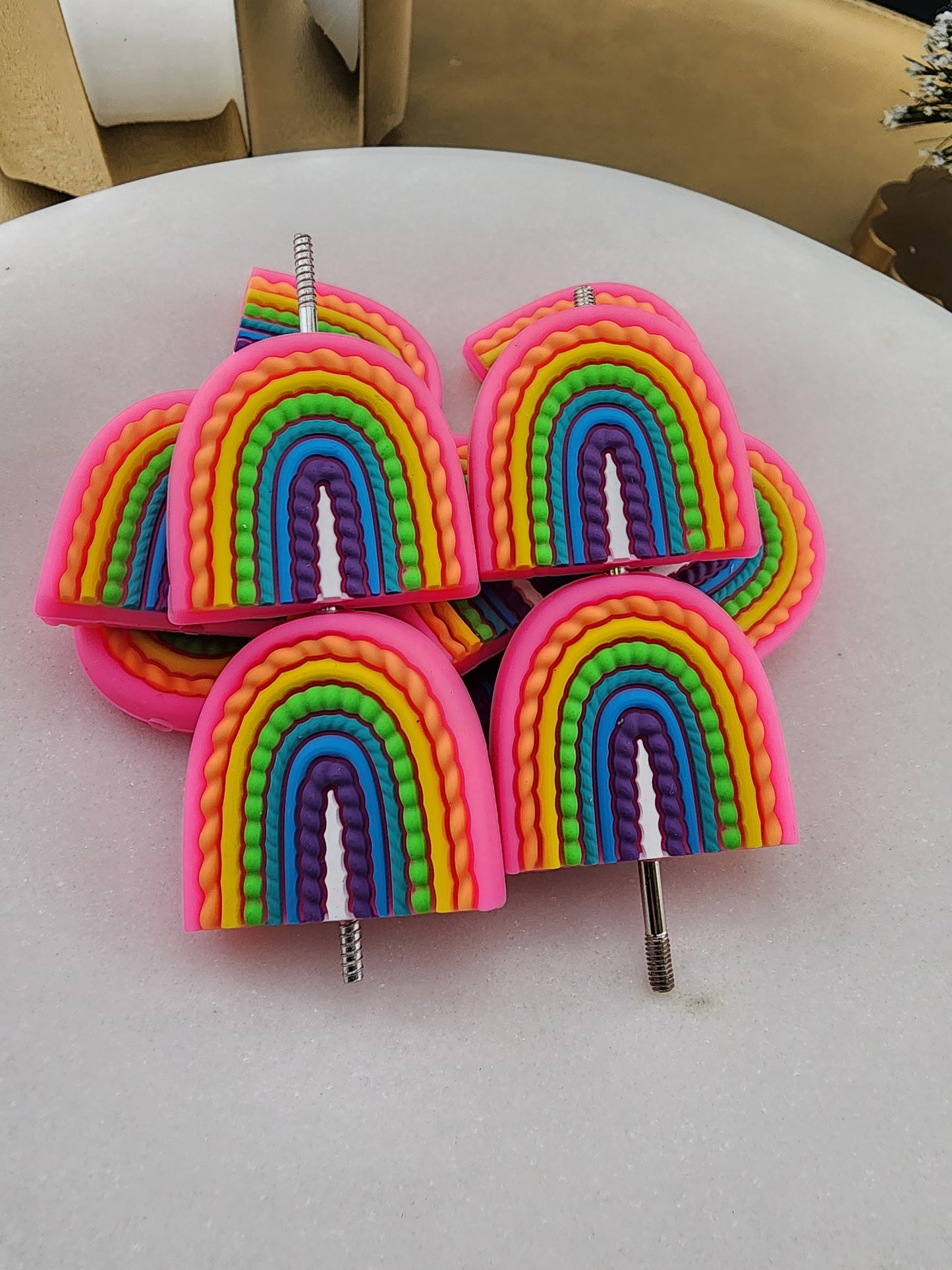 Neon rainbow silicone focal bead custom textured rainbow beads