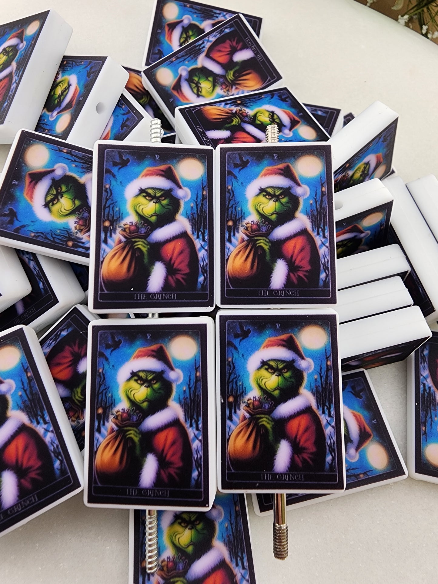 Grinch tarot card custom exclusive silicone focal print beads christmas bead